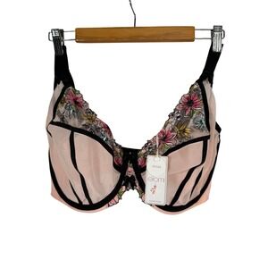 Elomi NEW Carrie Plunge Embroidered Floral Balconette Bra 36K Pink Black NWT